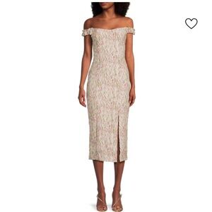 Stunning JS Collections Adalyn floral Off-Shoulder Pink Midi Dress. NWT. Size 6